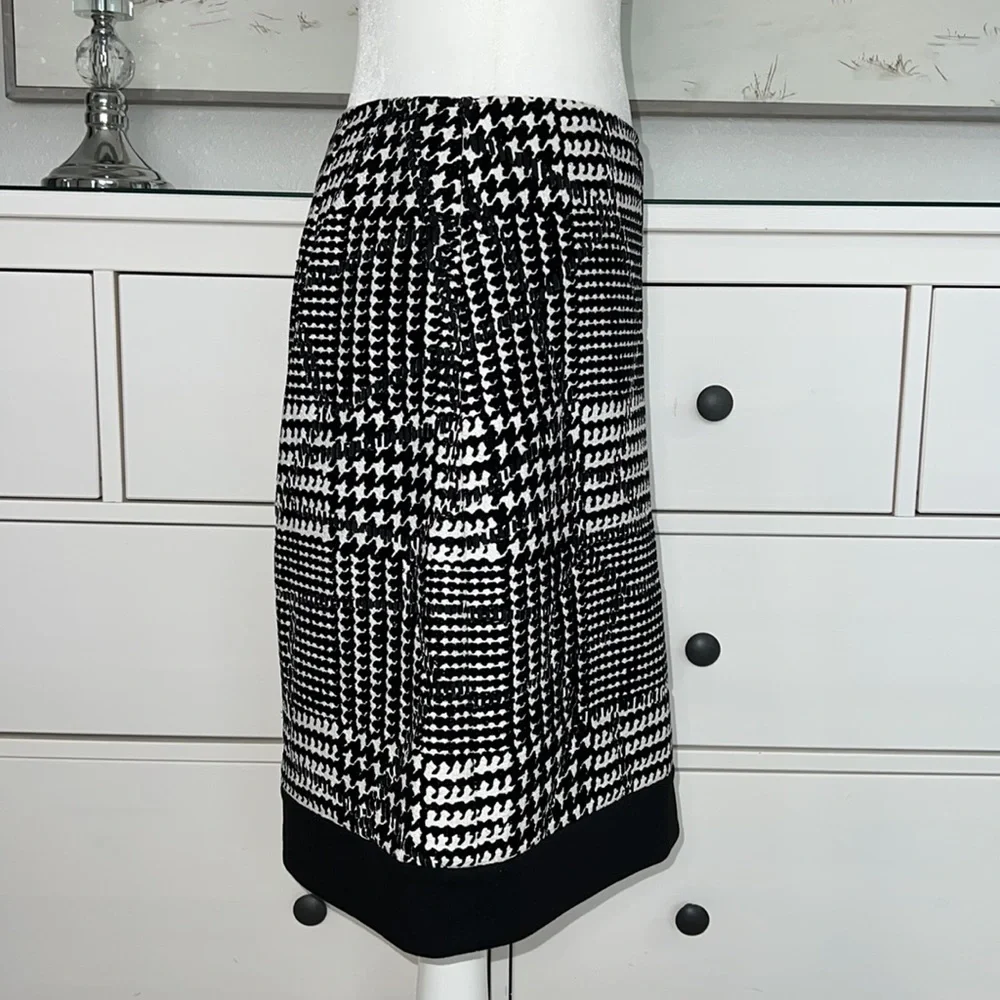 The Carlisle Black & White Skirt W/ Faux Drape, Leather & Gold Buckle, Side Zip
